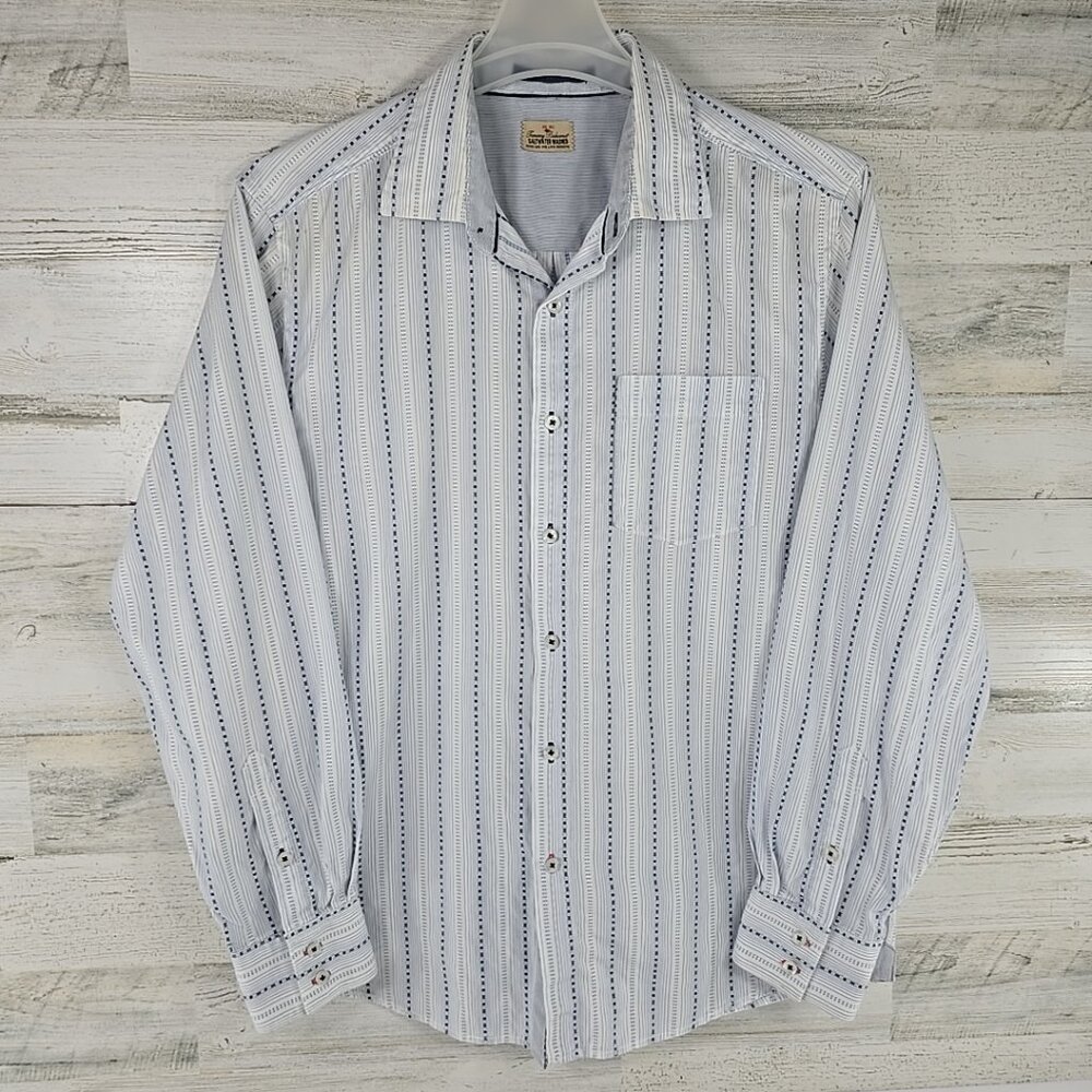 TOMMY BAHAMA MEN SIZE LARGE Saltwater Washed Button Up Shirt Long Sleeve Stripes